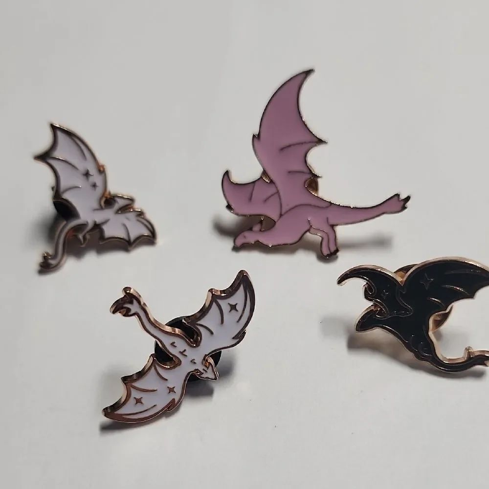Dragon Enamel Pin Set in Pink, Black, and White